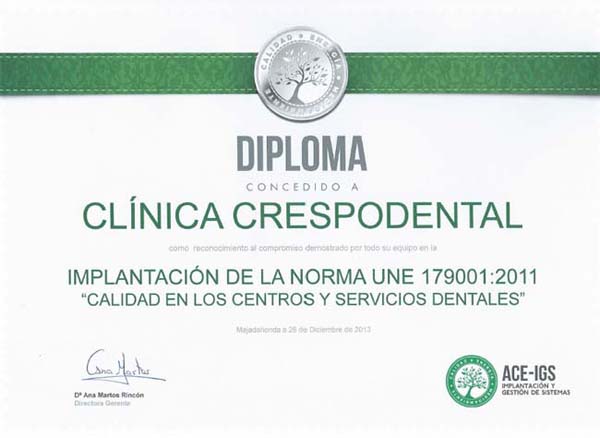 Diploma ISO UNE 179001